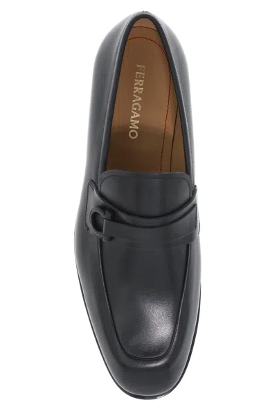 Shop Ferragamo Smooth Leather Loafers With Gancini Hook In Black