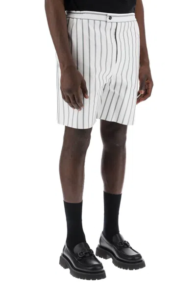 Shop Ferragamo Striped Cotton Blend Bermuda Shorts For Men In White