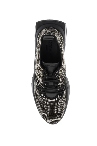 Shop Ferragamo Black Rhinestone Studded Running Sneaker For Women