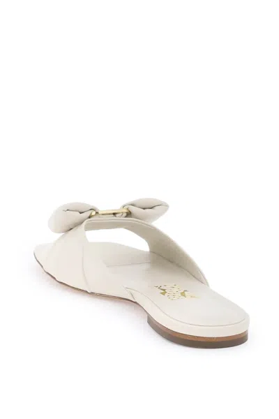 Shop Ferragamo Elegant Nappa Leather Slide Sandals With Bow Detail For Women In White