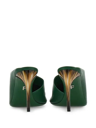 Shop Ferragamo Women's Green Curved Heel Slide Sandals In Soft Nappa Leather For Ss24