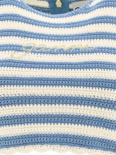 Shop Ganni Crochet Racerback Top In Light Blue