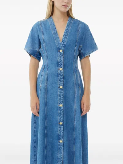 Shop Ganni Denim Maxi Dress In Blue