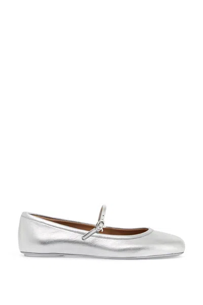Shop Gianvito Rossi Silver Laminated Leather Ballerinas With Mary Jane Design For Women