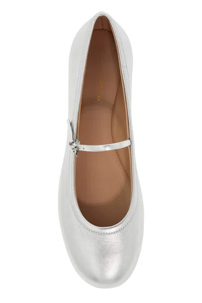 Shop Gianvito Rossi Silver Laminated Leather Ballerinas With Mary Jane Design For Women