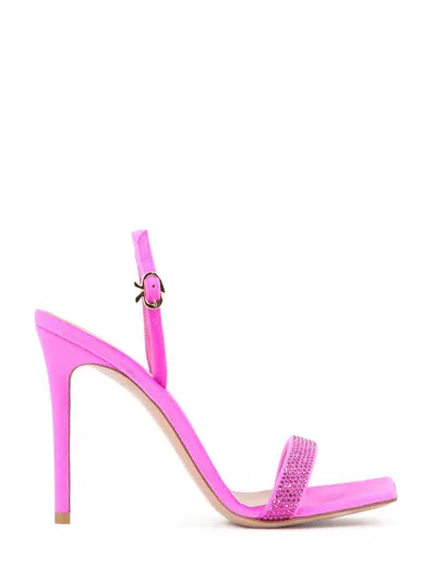 Shop Gianvito Rossi Fuchsia Velvet Sandals With Strass Band And Stiletto Heel