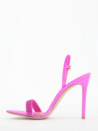 Shop Gianvito Rossi Fuchsia Velvet Sandals With Strass Band And Stiletto Heel