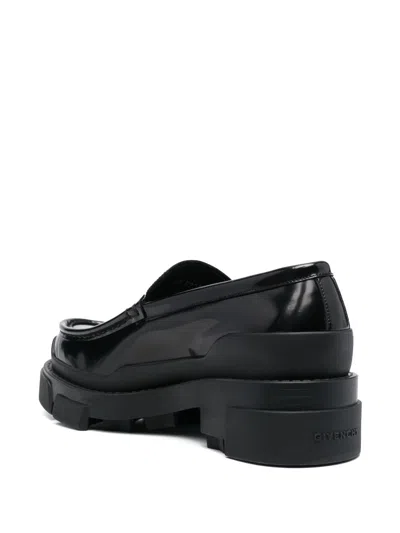 Shop Givenchy Black Leather Loafers With Gold-tone Logo Plaque And Low Block Heel For Women