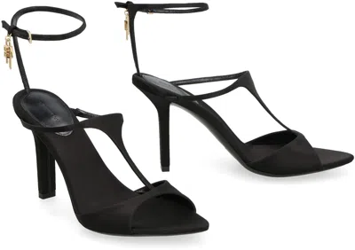 Shop Givenchy Black Satin Pointy Toe Sandals With Adjustable Ankle Strap