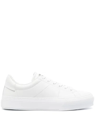 Shop Givenchy City Sport Leather Sneakers With Signature 4g Motif And Branded Details For Men In White