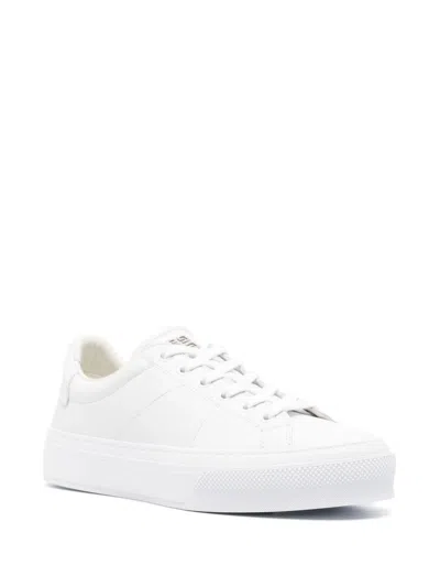 Shop Givenchy City Sport Leather Sneakers With Signature 4g Motif And Branded Details For Men In White