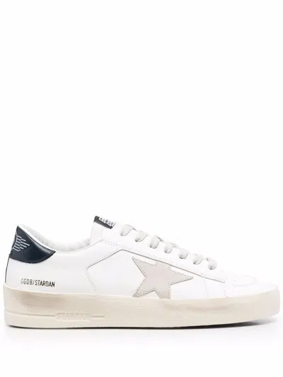 Golden Goose Stardan Sneakers With Ice-gray Suede Star And Glossy Black Leather Heel Tab In White