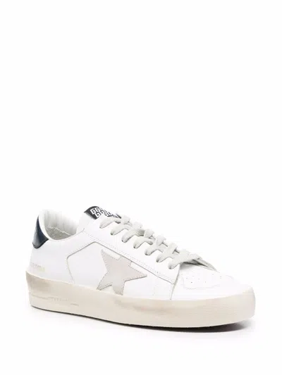 Golden Goose Stardan Sneakers With Ice-gray Suede Star And Glossy Black Leather Heel Tab In White