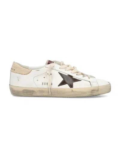Shop Golden Goose Men's White Brown Beige Leather Super Star Classic Sneakers In White_brown_beige
