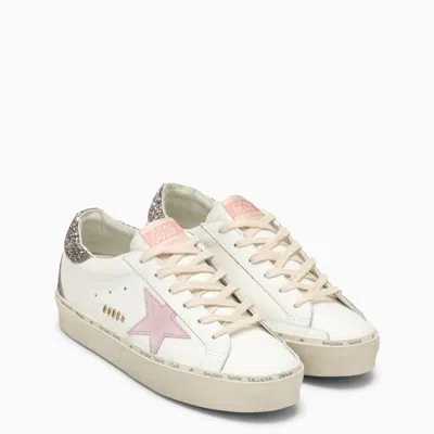 Shop Golden Goose White Low Top Sneaker With Pink Star Patch And Glitter Heel