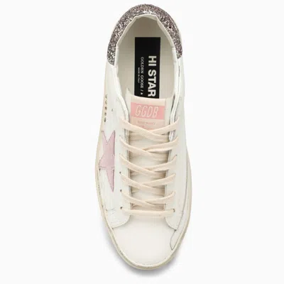 Shop Golden Goose White Low Top Sneaker With Pink Star Patch And Glitter Heel