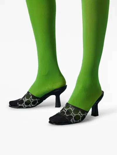 Shop Gucci Black Crystal-embellished Mid-heel Sandals For Women