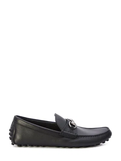 Shop Gucci Men's Black Leather Loafers With Silver Horsebit Detail