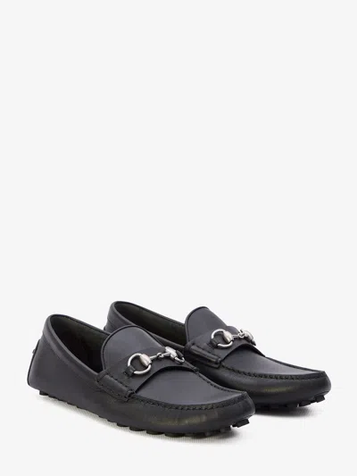Shop Gucci Men's Black Leather Loafers With Silver Horsebit Detail