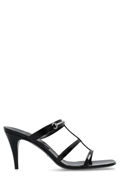 Shop Gucci Black Leather Square Open Toe Multi-way Sandals