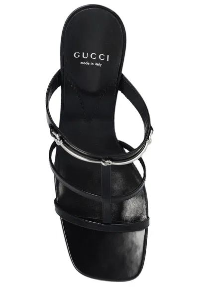 Shop Gucci Black Leather Square Open Toe Multi-way Sandals