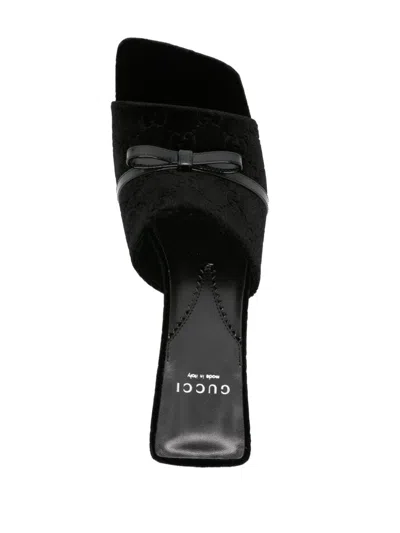 Shop Gucci Black Velvet Flat Sandals For Women Fw23