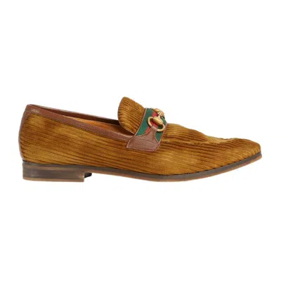 Shop Gucci Corduroy Loafers With Horsebit In Beige For Men