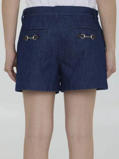 Shop Gucci Denim Shorts With Horsebit In Light Blue