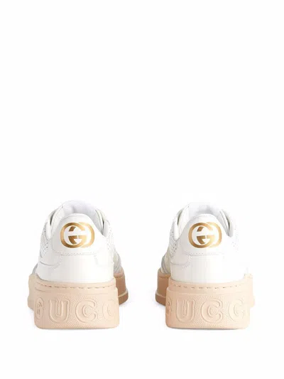 Shop Gucci Embossed Lace-up Sneakers For Women In White