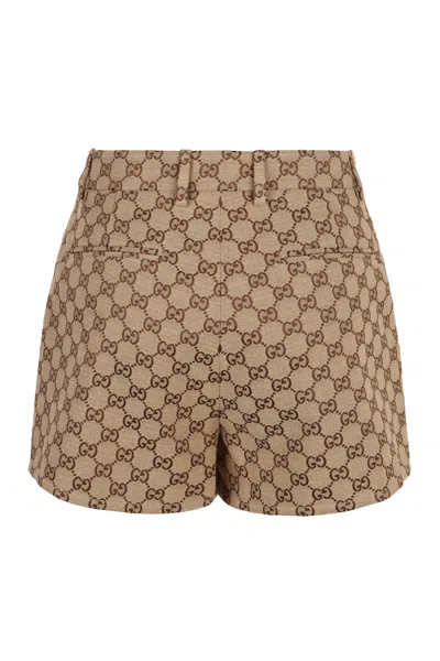 Shop Gucci Gg Canvas Shorts In Tan
