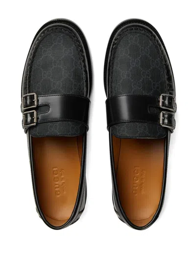 Shop Gucci Gg-canvas Buckle Loafers In Black For Men