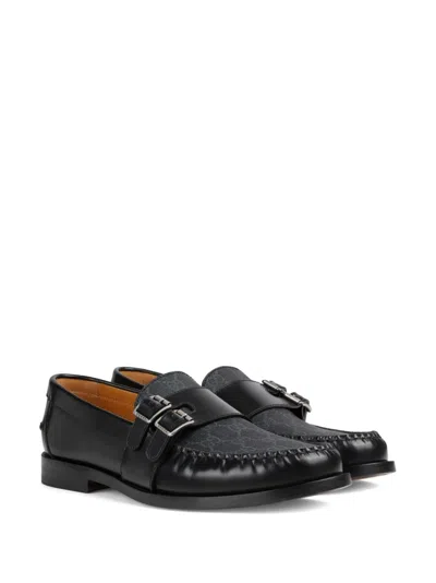 Shop Gucci Gg-canvas Buckle Loafers In Black For Men