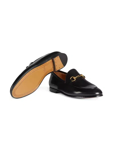 Shop Gucci Jet Black Leather Loafers With Gold-tone Hardware And Signature Horsebit Detail