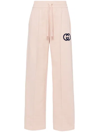 Shop Gucci Light Pink High-waisted Cotton Logo Sweatpants