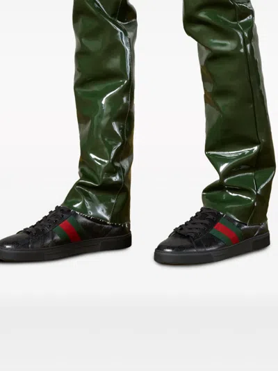 Shop Gucci Men's Black Canvas Sneakers With Gg-crystal Detailing And Web Accents