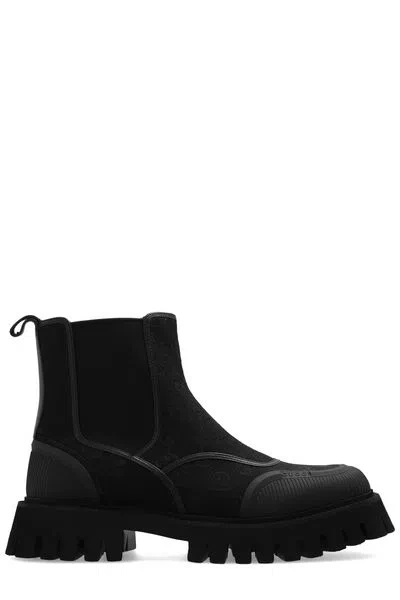 Shop Gucci Men's Black Gg Fabric Ankle Boots For Fw23