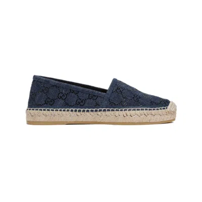 Shop Gucci Navy Cotton Espadrilla With Strass Embellishments For Women