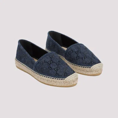 Shop Gucci Navy Cotton Espadrilla With Strass Embellishments For Women