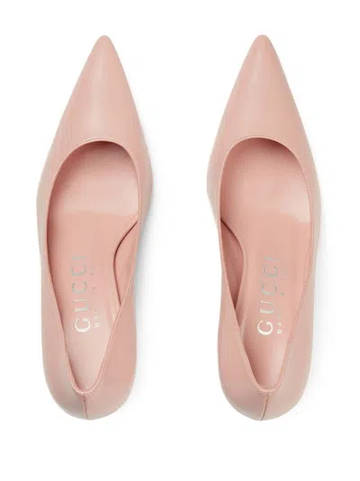 Shop Gucci Powder Leather Pumps For Women In White