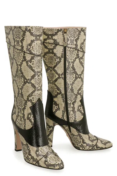 Shop Gucci Snakeskin Print Leather Boots For Women In Brown