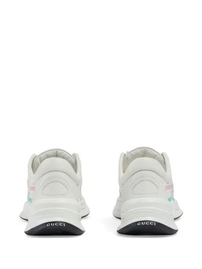 Shop Gucci Streamlined Fashion Essential: Women's White, Pink, And Green Leather Sneakers In Gray