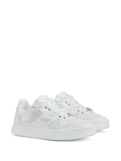 Shop Gucci White Leather Sneakers With Perforated Details And Interlocking G Lace-up Closure