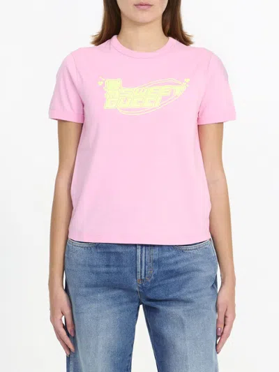 Shop Gucci Women's Pink Cotton Crew-neck T-shirt For Ss24