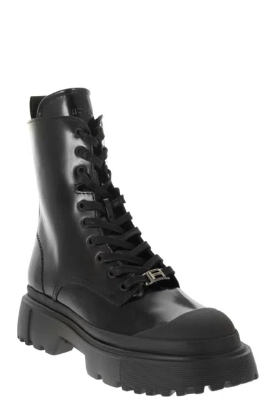Shop Hogan Contemporary Urban Style Combat Boots For Women In Black