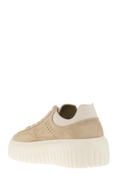 Shop Hogan Sporty And Versatile Suede Trainers With Extra-light Sole In Sand
