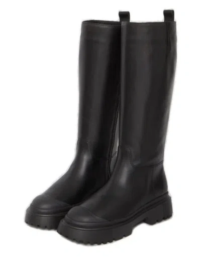 Shop Hogan Stylish Black Leather Knee-length Boots For Women