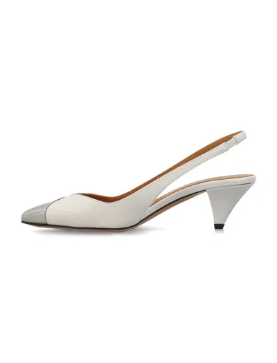 Shop Isabel Marant Elegant White Leather Slingback Pointed Toe Pumps For Women