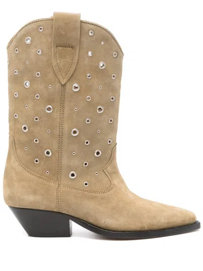Shop Isabel Marant Moss Green Suede Leather Boots For Women In Brown