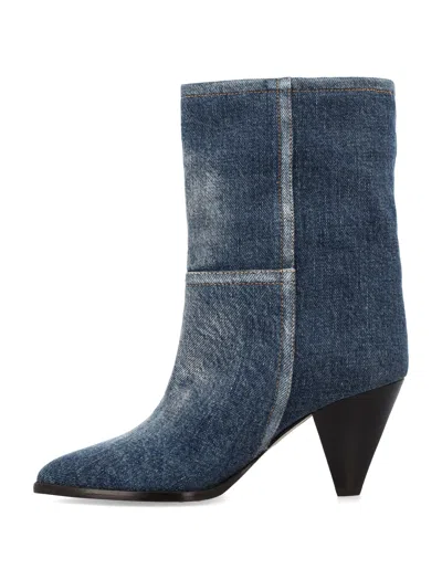 Shop Isabel Marant Womens Washed Blue Denim Boots