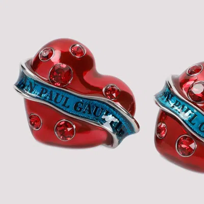 Shop Jean Paul Gaultier Metallic Heart Earrings For Women In Silver
